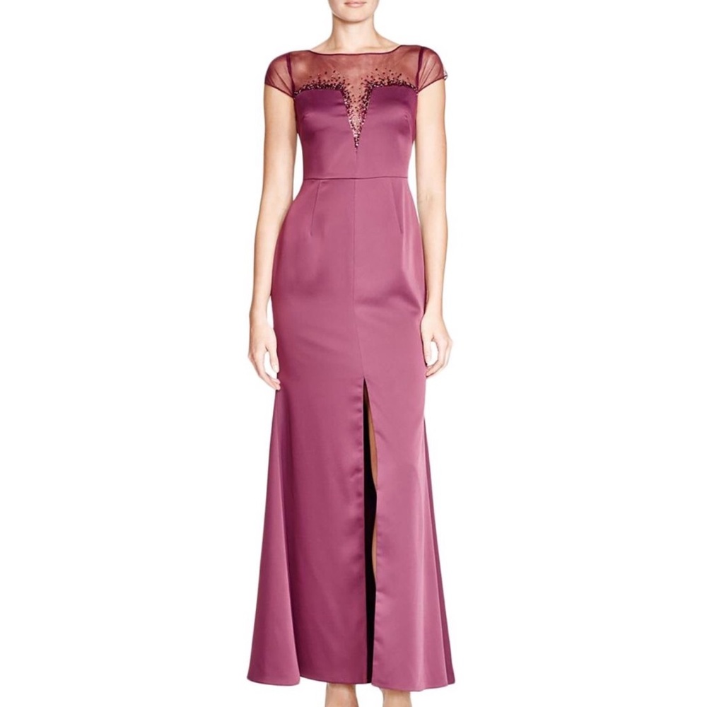 Adrianna Papell Crepe Beaded Satin Formal Dress
